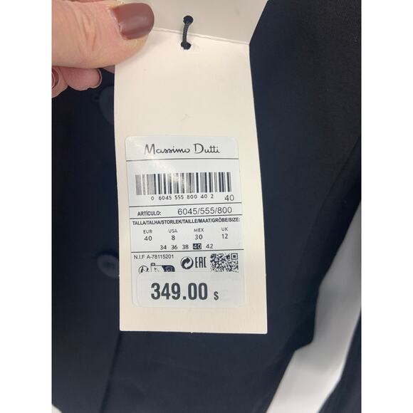 Massimo Dutti Long Line Double Breasted Black Blazer Limited Edition Size 8 NWT - Picture 5 of 13